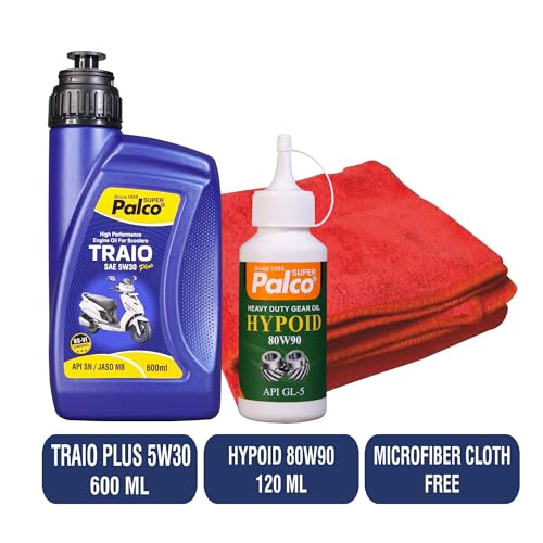 Image of PALCO Traio Plus 5W30 Engine Oil 600ml & Hypoid 80W90 Gear Oil 120ml With Microbiber (Available color) for Gearless Scooty Synthetic Engine oil for Bike High Performance BS-6 Reduces Wear & Sludge