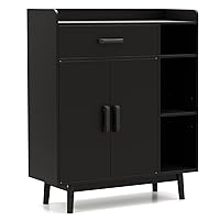 Vista 1 de Giantex Gabinete de Almacenamiento de Piso, Armario Independiente con 1 Cajón, 2 Puertas, 3 Estantes, 4 Patas de Madera de Caucho, Aparador, Unidad