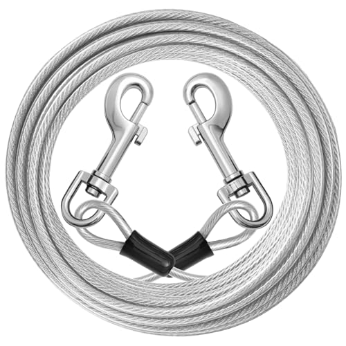 jenico Dog Tie Out Cable: 15ft Dog Leads for Yard Heavy Duty - Reflective Chain Leash for Outside Small Large Dogs Up to 125lbs Outdoor Runner Camping