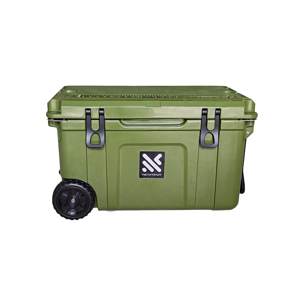 The Tuff Stuff 55 Liter Cooler. Wheeled with Rotomolded Design. Great Cooler for Beach, Fishing, Camping | Heavy Duty Ice Chest with Wheels and Handle | Stays Cold for up to 5 Days