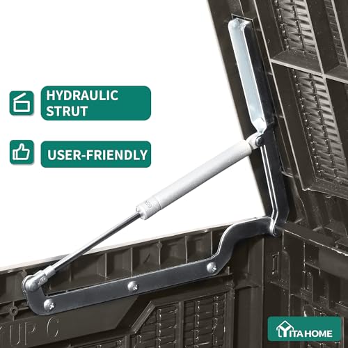 YITAHOME Garden Storage Box Waterproof, 380L Large Outdoor Storage Box with Lid, Lockable Patio Deck Boxes with Handles for Garden Tools Cushion Pillows Pool Supplies,120 x 53 x 63cm, Light Brown