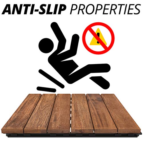 Mammoth Easy Lock Sustainably Sourced Solid Acacia Wood Oiled Finish Interlocking Deck Tiles, Water Resistant Outdoor Patio Pavers or Composite Decking Flooring, Pack of 11 (11 SQFT) (Stripe (6 Slat))
