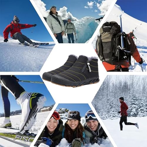 Mens Winter Warm Snow Boots Fur Lined Waterproof Winter Shoes Retro Anti-Collision Round Toe Side Zipper Anti-Slip Lightweight Ankle Boot4