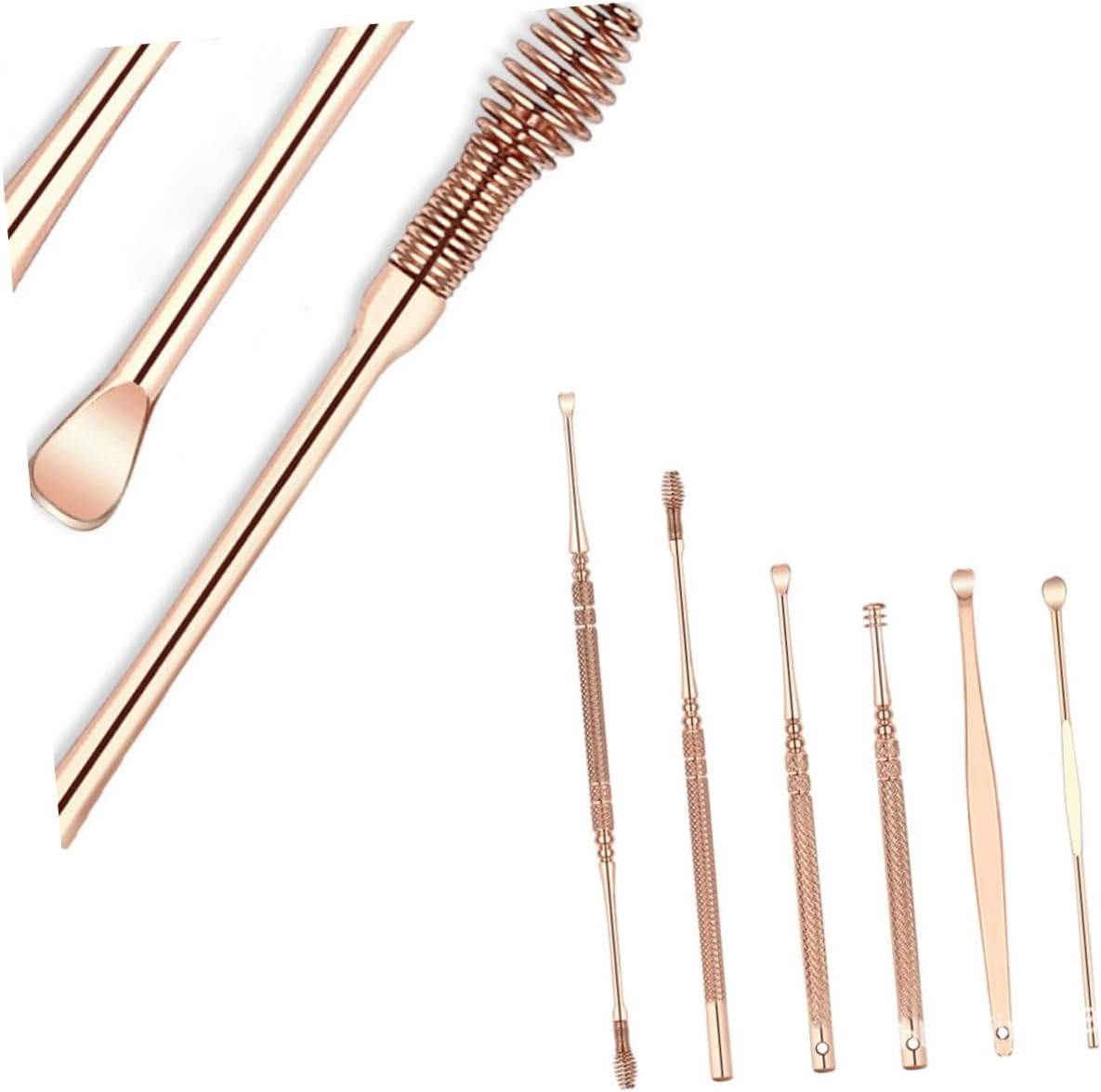 Stainless Steel Rose Gold Ear Wax Cleaner Set 6-Piece Ear Scoop Tool Kit for Effective Earwax Removal Sturdy and Easy to Use Suitable for Adults