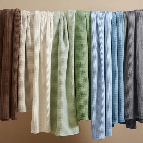Image of PHF 100% Cotton Waffle Blanket Lightweight Breathable, Twin, Linen /Stone | Pre-washed Soft Cozy Summer Throw for Hot Sleepers, Textured Decorative Layer for Bed Couch Sofa Guest Room, Giftable