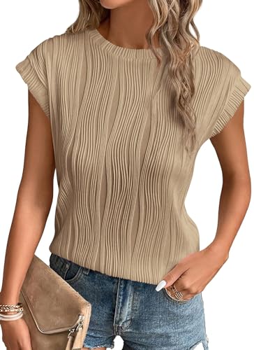 Lista de Blusa - 5 favoritos. 40 PRETTYGARDEN - Blusas para mujer, estilo casual, 2025, primavera, verano, oficina, manga casquillo, con textura, bonita camisa de trabajo, Caqui, M