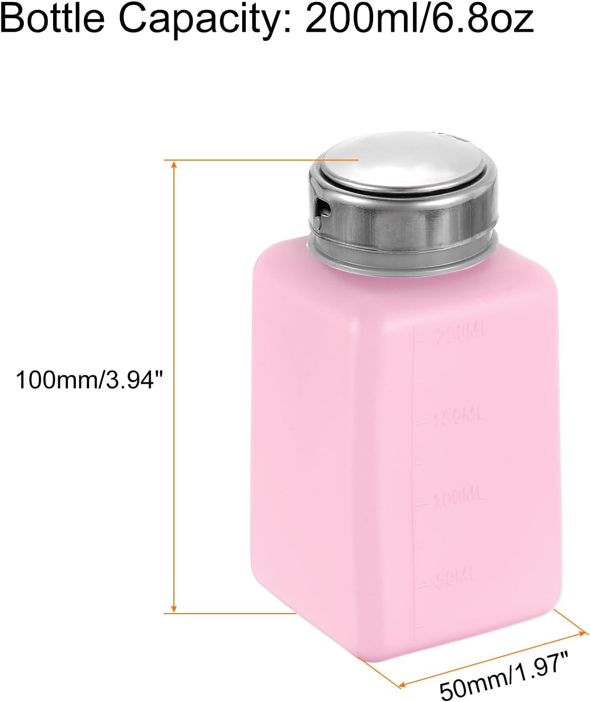 Solvent Alcohol Dispenser 200ml(6.8oz) Nail Polish Remover Push Down Liquid Dispenser Pump Bottle with Stainless Steel Press Head for Acetone Cleanser Polish Remover, Red