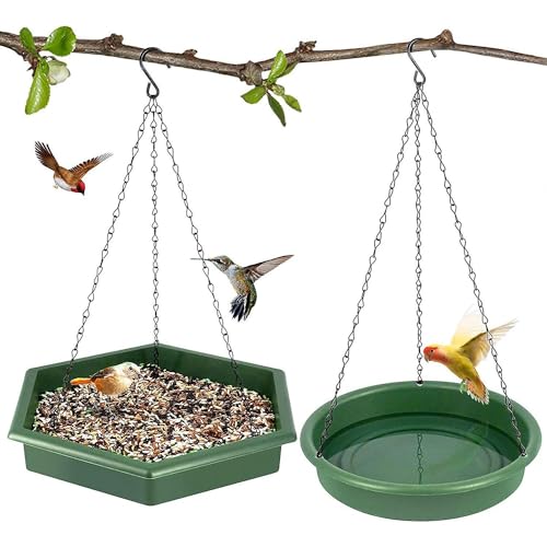 GEEZY Hanging Bird Feeder and Bath 2 in 1 - Dual Functionality Weather Resistant Rain Drainage Large Capacity Durable Easy to Install and Maintain - Suitable for Outdoors and Variety of Birds