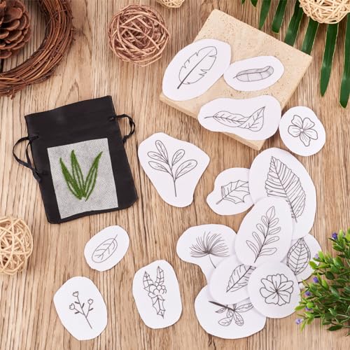 Image of Magibeads 80 Patterns Leaf Plant Flower Water-Soluble Embroidery Patterns Stick and Stitch Spring Summer Floral Tear Away Embroidery Paper Wash Away for Hand Sewing Beginners Starts Adult