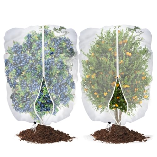 2 Packs Large Fruits Tree Netting Bag with Zipper, 5.9 X 6.6 FT Garden Netting for Plant Protection, Bird Net for Blueberry Bushes Plant Covers Tomato Cover from Insects Bugs Squirrel Animals