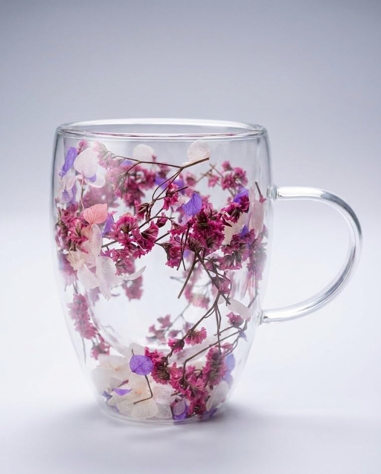 Image of Double Wall Glass Coffee Mug 350ml | Floral Tea Cup for Juice Coffee | Premium Gift for Birthday, House Warming, Secret Santa, Christmas | Double Walled Glass Espresso Cup.