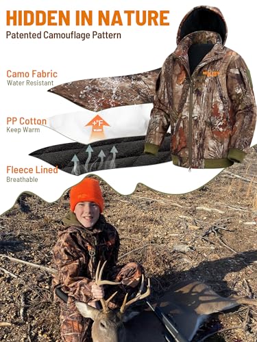 NEW VIEW Kids Camo Hunting Clothes Silent, Youth Hunting Jacket & Pants for Cold Winter, Camouflage Hunting Coat for Boys & Girls (tree-S)2