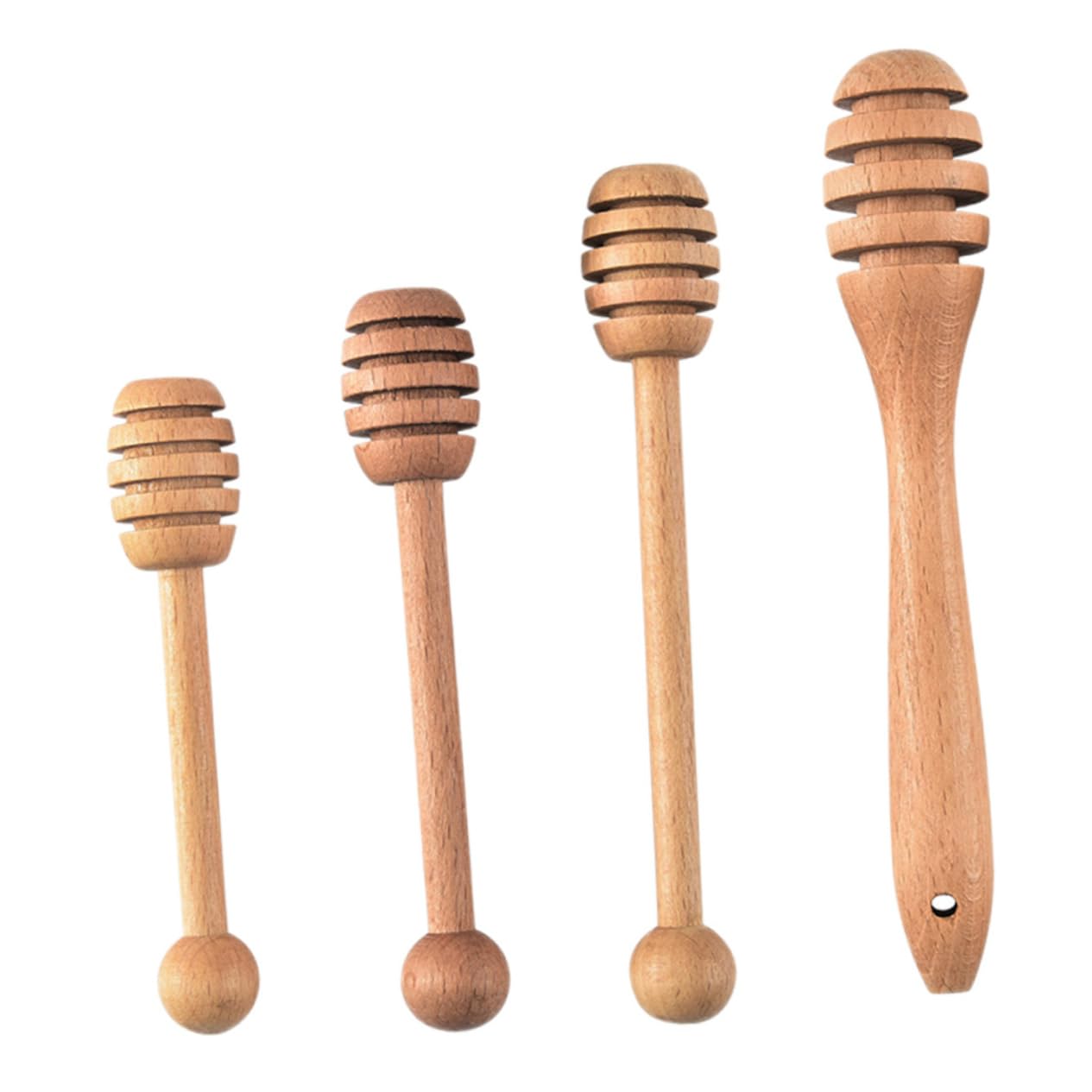 OHPHCALL 4Pcs Honey Stir Bars Creative Honey Dippers with Deep Grooves for Honey Dispensing for Home and Kitchen Use Log Color Reusable and Easy to Clean