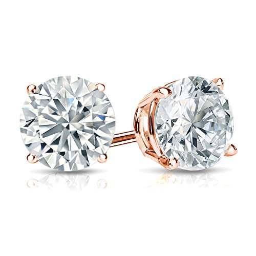 Image of 1 /5 to 2 Carat Lab Grown Diamond Round Stud Earrings for Women in 14k Gold (VS2-SI1, 0.20 to 1.00 cttw) 4-Prong Setting Screw Back Studs by Diamond Wish