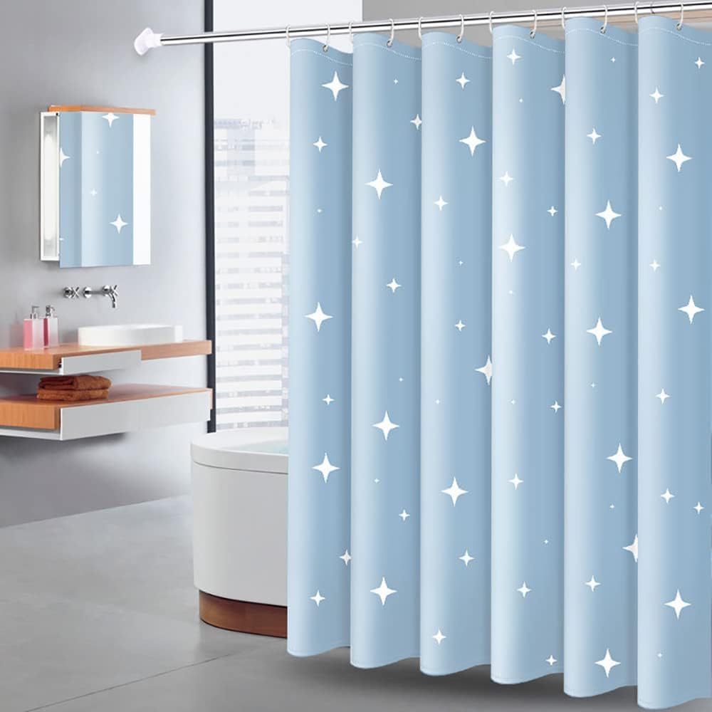Lkw Ogechi Shower Curtain Blue with Weighted Hem 180x200 cm Star, Polyester Machine Washable Weighted Shower Curtain