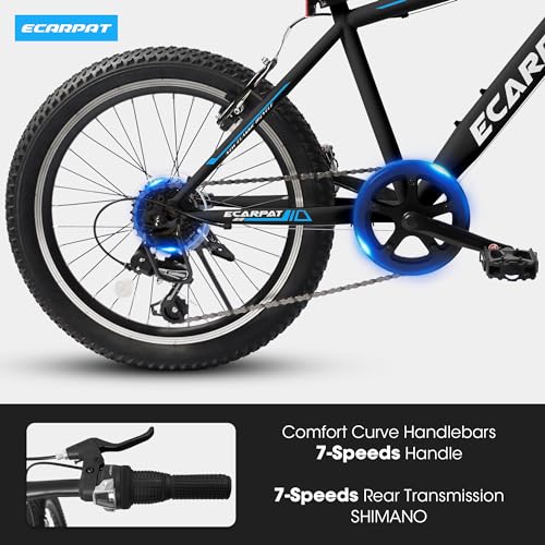 Image of Ecarpat 20 inch Kids Mountain Bike for Boys Girls 7-15 Years Old, All Terrain Mountain Bikes 7-Speed with Mechanical Disc Brakes Front Suspension, Mountain Bicycle Gift for Boys and Girls