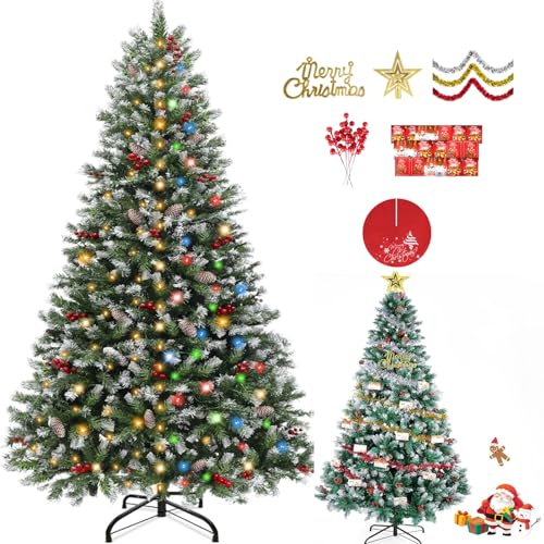 SINCHER Artificial Christmas Tree NO Prelit LIGHT 6FT Holiday Xmas Tree 1400 Branch Tips Upgraded Metal Base Includes 6 Different Decorations