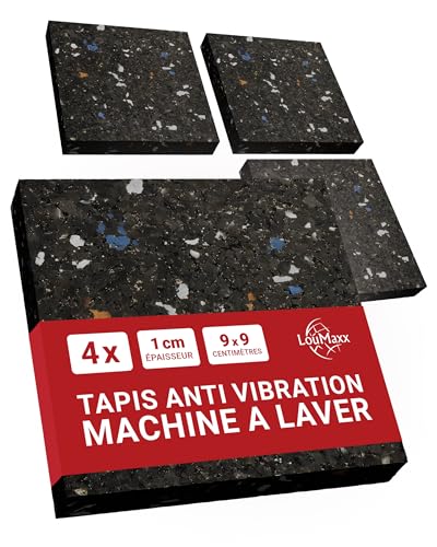 LouMaxx Tapis anti-vibration pour machine à laver, Support Antidérapant, lot de 4 pièces, 9cm x 9cm - 1,0 cm d'épaisseur, Tapis Mousse pour machine à laver