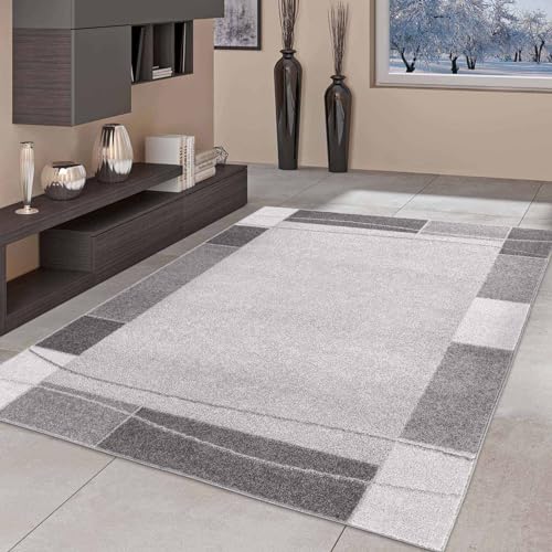 Taracarpet Moderner Kurzflor Designer-Teppich für Wohnzimmer Schlafzimmer und Kinderzimmer Bordüre...