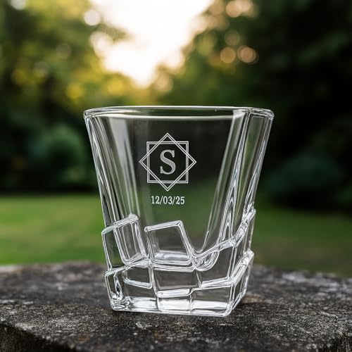Image of Best2U-Personalized Crystal Whisky Glass with Monogram and Date, Twisted Design 1 pcs