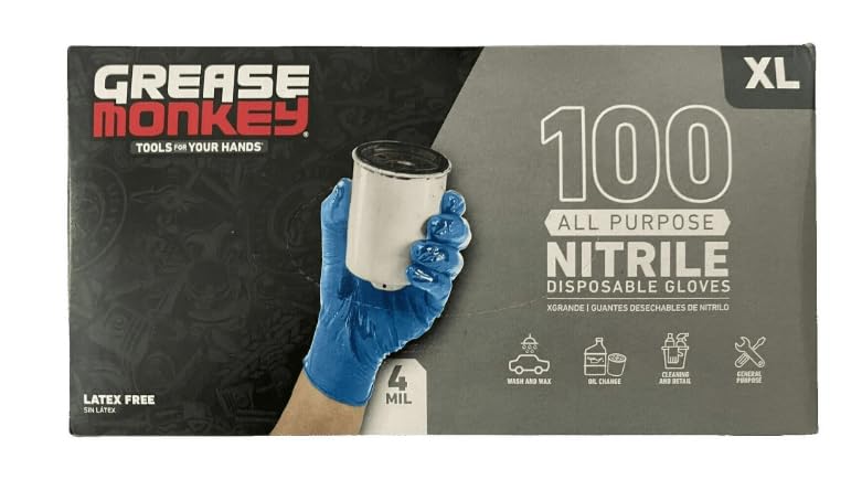 Grease Monkey Nitrile All Purpose Disposable Gloves, XL Size, Blue, 100 Count