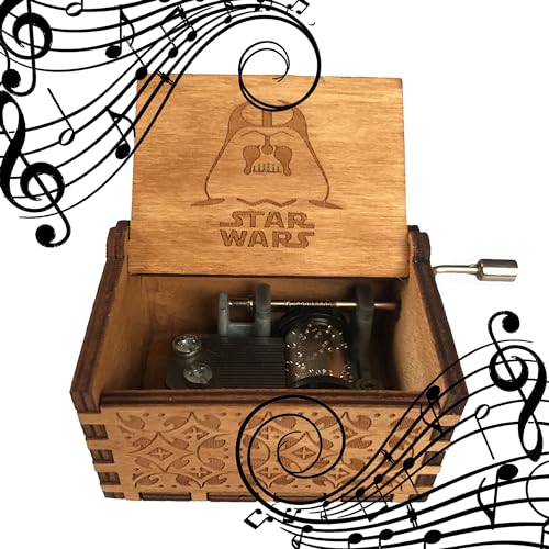 MINGZE Caja de música de Madera manivela, Pure Hand-Classical Music Box Hand-Wooden Music Box Creative Wooden Crafts Best Gifts, Variedad de Estilos (Star Wars(Wood Color))
