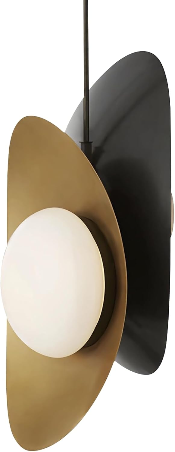Mid Century Modern 2-Light Pendant Light, Black and Gold Crescent Chandelier with Glass Shades, Vintage Ceiling Light for Dining Table, Kitchen Island, Living Room