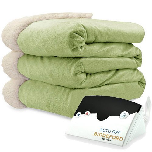 Biddeford 6001-9051136-635 Electric Heated Micro Mink/Sherpa Blanket, Full, Sage