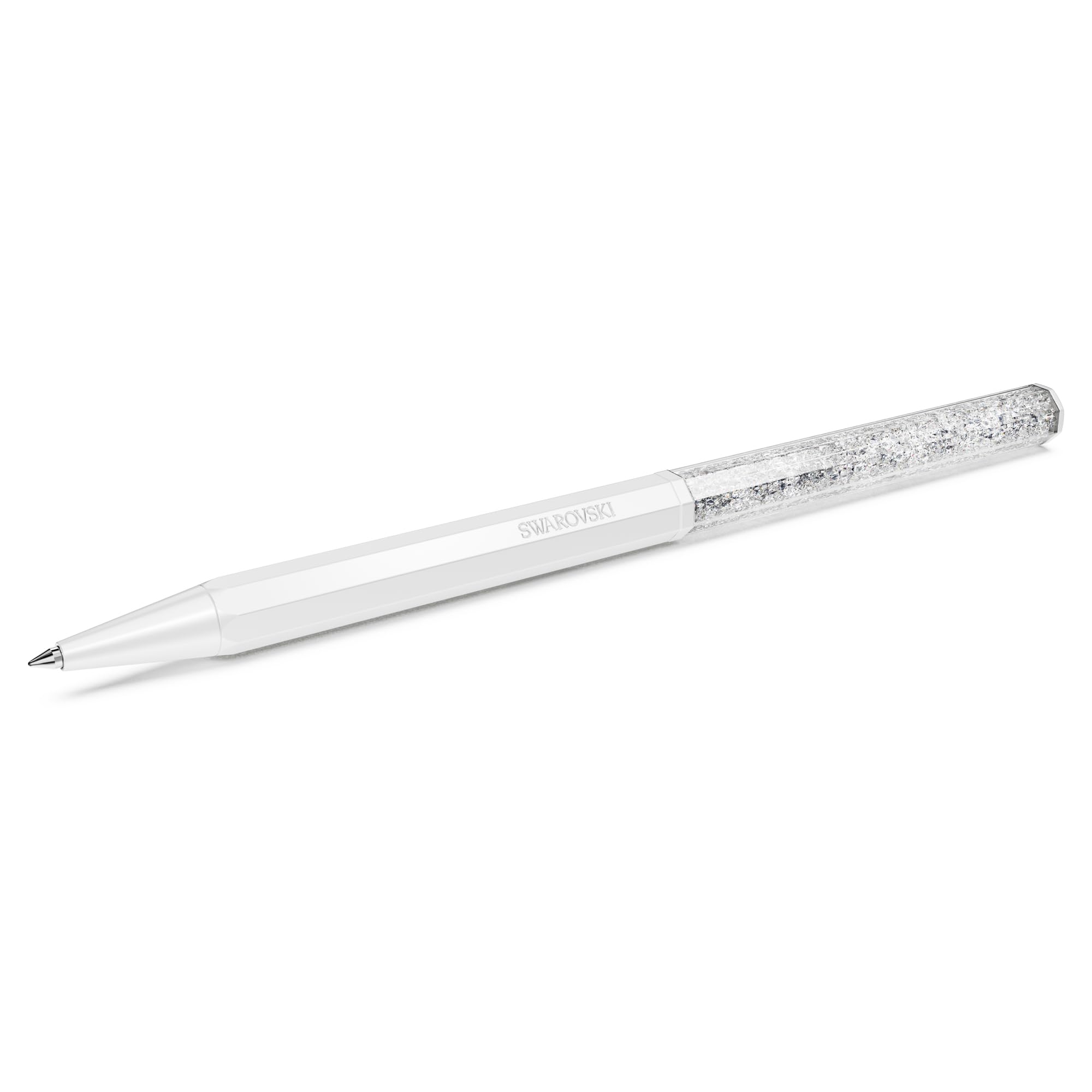 Swarovski Crystalline Ballpoint Pen, White Lacquered Barrel with Eight Crystal Facets and More Than 400 Clear Crystals