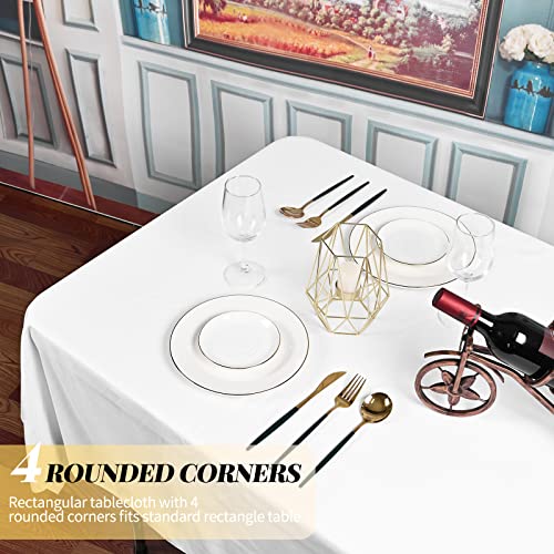 4 Pack 60 X 126 Inch Tablecloth, White Polyester Tablecloth For 8 Ft Rectangle Tables, Stain And Wrinkle Resistant Washable Fabric Table Cover For Wedding Party Dining Buffet Parties Or Camping #TOP3