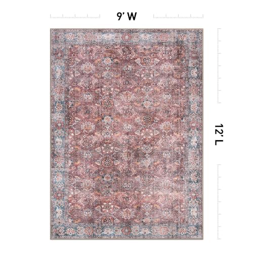 Rugshop Multi Transitional Vintage Bordered Area Rug — Machine Washable, 9'x12' for Living Room, Dining Room and Bedroom