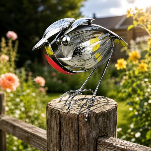 Image of Robin Garden Ornaments, Metal Robin Garden Ornament, Robin Garden Stake, Scrap Metal Art Sculpture with Fork Spoon Cutlery Design, Handcrafted Weatherproof Garden Bird Decor Statue, Gift Bird Lovers