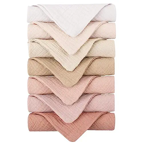 Pack of 7, Baby Muslin Washcloths-100% Cotton Unisex Face Cloths for Newborn Babies Absorbent Bath Face Towels, Wash Cloths, Soft Baby Wipes
