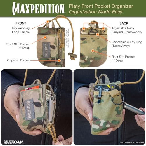 Image of MAXPEDITION Platy Pocket Organizer, Durable EDC Tool Pouch for Men, Neck Wallet with Paracord Lanyard, Holds Flashlight, Multitool, Pen, Notebook