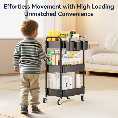 Image of YASONIC Plastic Wardrobe for Kids, Baby Cupboard for Storage, 12 Cubes Almirah, Cupboard for Clothes, Collapsible Wardrobe for Metal Utility Storage Cart with Wheels | Sturdy Rolling Storage Cart With Hooks & Hanging Cups, Great For Craft, Art Workspace, Kitchen ,Snack And Office Storage