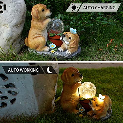 Garden Dog Statues With Solar Lights For Outdoor Garden Decor, Resin Garden Sculptures & Figurines For Patio, Balcony, Yard, Lawn Ornament, Housewarming Garden Gift #TOP1