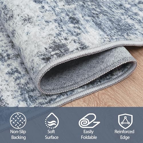 9x12 Area Rugs for Living Room Washable: Abstract Large Rug for Dining Room Bedroom Carpet Non Slip 9 by 12 Indoor Modern Nursery Home Office Blue Grey