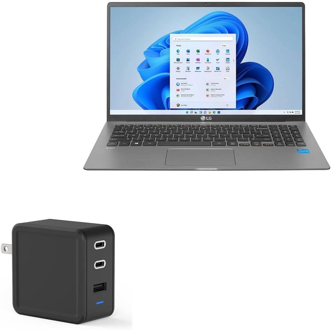 BoxWave Charger Compatible with LG Gram 15 (15Z90Q) - PD GaNCharge Wall Charger (65W), 65W Tiny PD GAN Type-C and Type-A Wall Charger - Jet Black