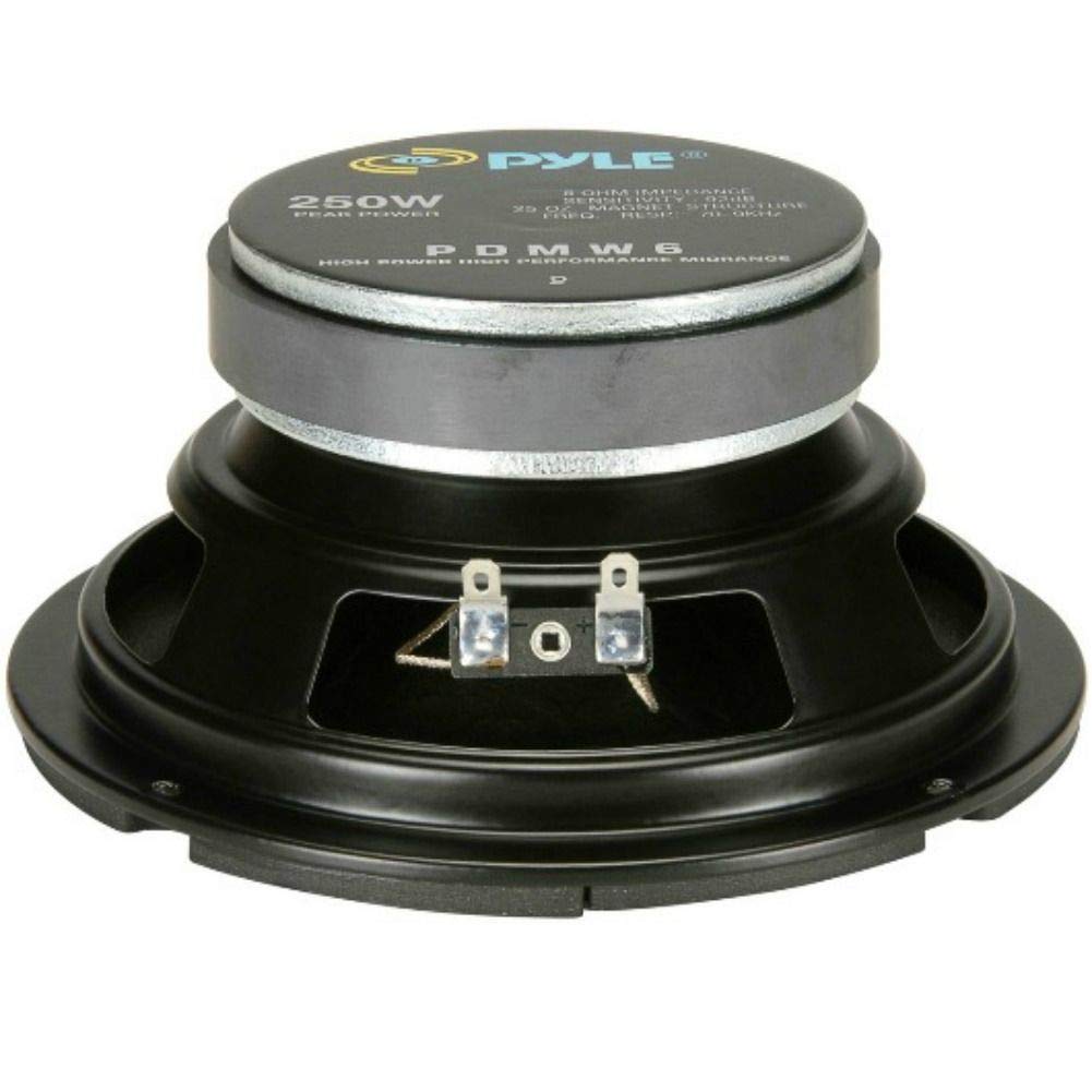 KIT SET PER PYLE PDMW6 1 midwoofer altoparlante da 16,5 cm 165 mm 6,5", da 125 watt rms e 250 watt max, impedenza 8 ohm, per casa party, 1 pezzo + faston di montaggio