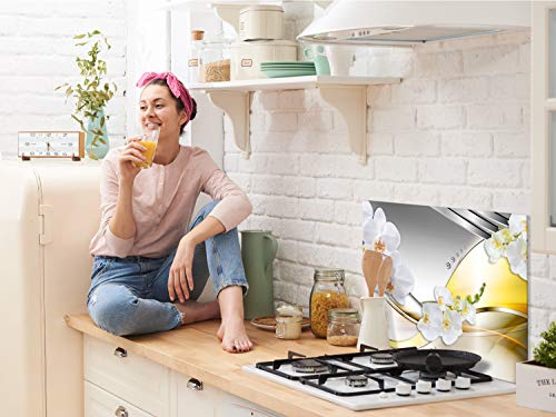 Artgeist Tempered Glass Backsplash For Kitchen Splashback Printed Toughened Glass Cooker Protector Heat Resistant Decorative Wall Panel 31X24 Inches - Abstract Orchid Flowers - B-C-0636-Aq-E #TOP5