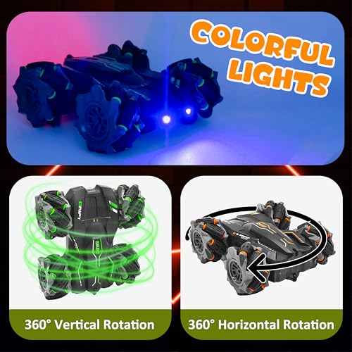 Image of VGRASSP 2.4GHz 4WD Remote Control Drift Stunt Car Toy for Kids with Lights and Music - Double Sided 360 Rotating Dancing and Crawling RC Car with Rechargeable Battery - Color As Per Stock