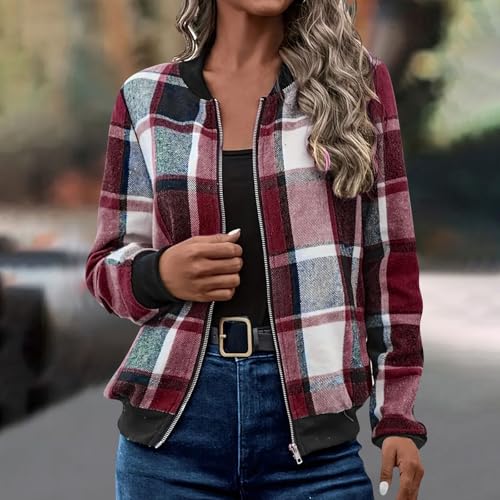 Plaid Shirts for Women Zip Up Shackets Jackets Casual Long Sleeve Flannel Jacket Fall Outfits for Women 20252