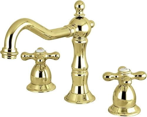 Kingston Brass KS1972AX Heritage Grifo de Lavatorio Extendido con Mango Cruzado de Metal, Latón Pulido, Centro Ajustable de 8 Pulgadas