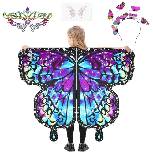 AUYAO Kinder Feenflügel Kostüm 4PC Schmetterlings Flügel Set...