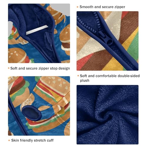 Burger Pattern with Bummer Text Toddler Fleece Jacket Girl Boys Hooded Fleece Jacket Coat Warm Outwear Zip-up 3-10T3