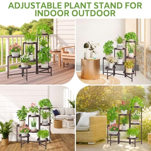 Image of iDavosic.ly 7 Tier Large Plant Stand Indoor, 10 Inch Wide Tall Corner Metal Plant Stands Outdoor for Multiple Plants, Folding Tiered Flower Display Holder Rack Shelf, Violet Bronze