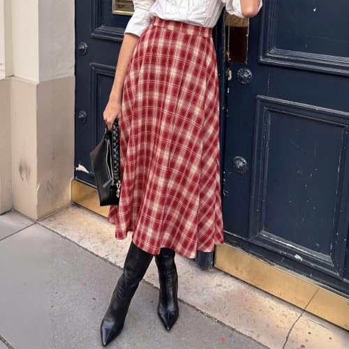 Plaid Skirts for Women A-line Elastic Waist Long Skirts Fall Outfit 2026 - image 2