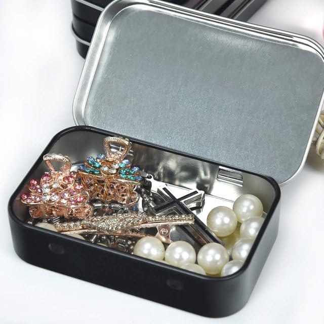 Image of 3Pcs Black Rectangular Small Tins with Lids Tin Boxes Tins Container Metal Empty Hinged Tin Storage Boxes for Candy Key Earrings Food Storage
