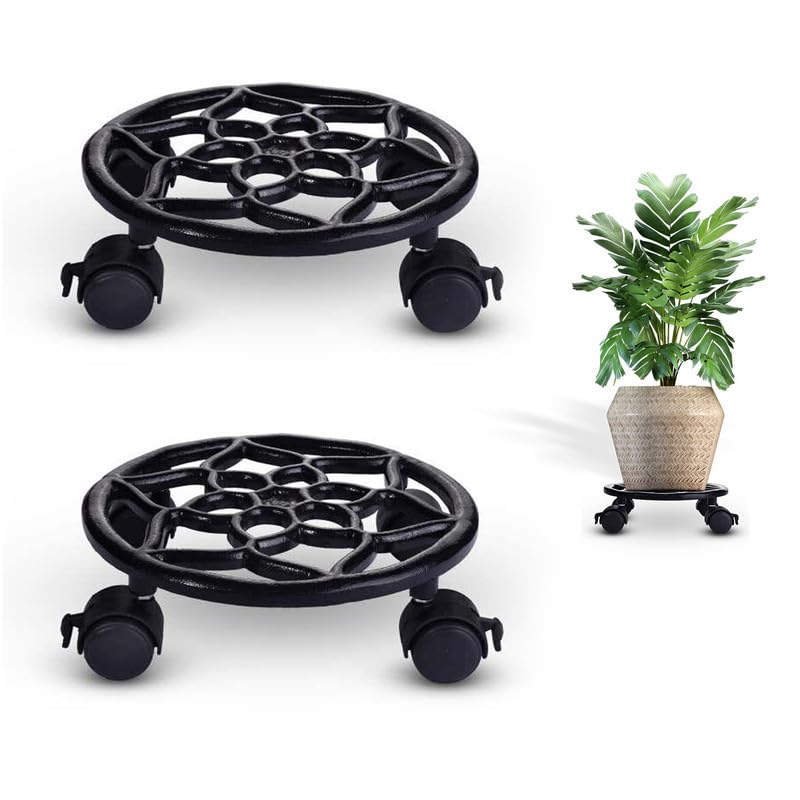 Sharpex Pack of 2 Metal Caddy Iron Dolly on Round Rack Rustproof Sturdy Potted Indoor Outdoor Plant Stand/Trolley With Locking Wheels for Balcony, Living Room, Home and Garden (Black) (B08BRW53DH) Amazon Price History, Amazon Price Tracker
