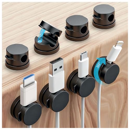OneLeaf 8 Pack 360 Rotatable Strong Magnetic Cable Clips Cord Holder for Nightstand 1s Lock Phone Charger Holder Adhesive Magnetic Cord Clips for Home/Office/Car/Game Station Smooth Adjustable